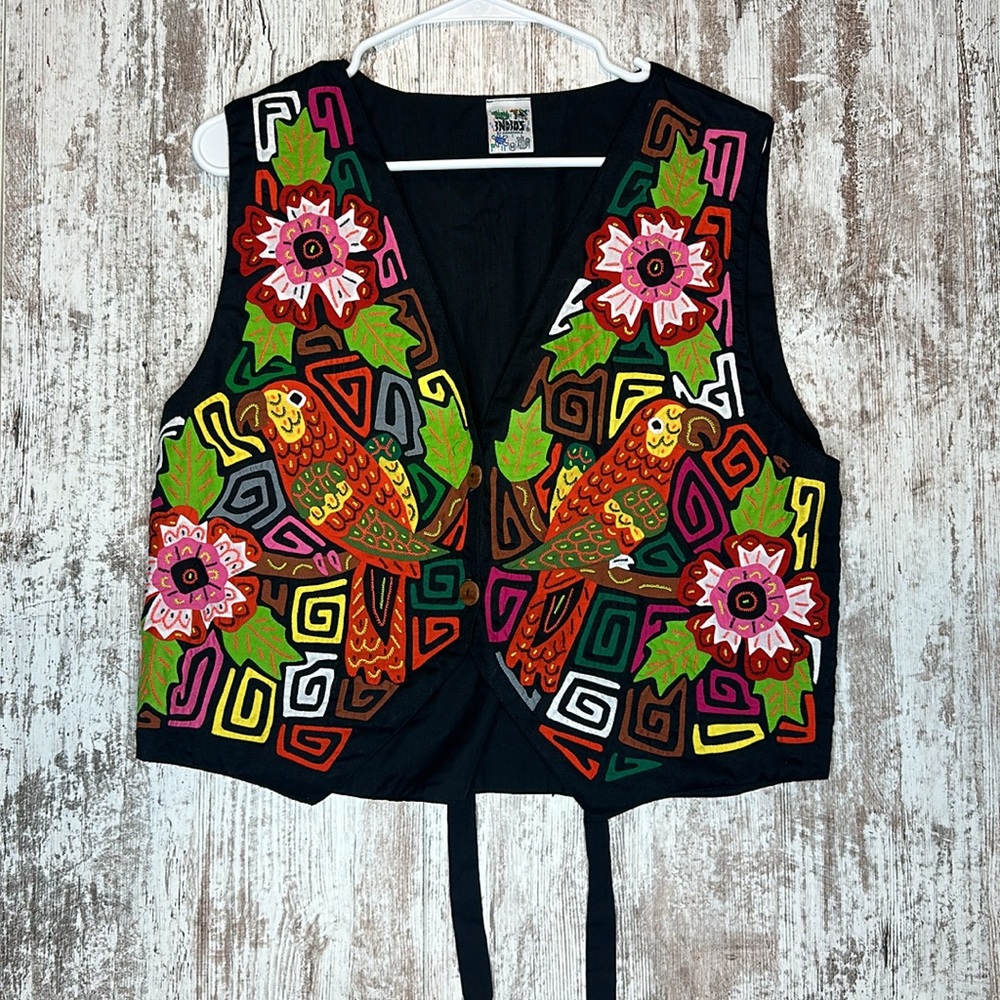 Vintage Indios Siamarmola Vest Sz M Parrots Costa Rica
